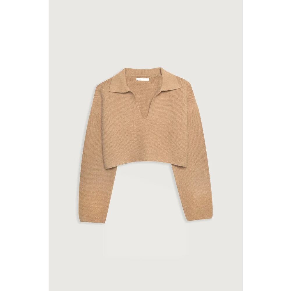 OAK + FORT Collared V Neck Cropped Sweater - Picture 3 of 7